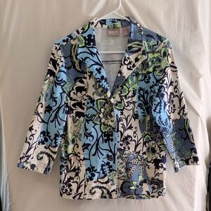 Chico's Women's Blue and Green Floral Blazer